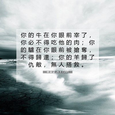 Picture 07 - 申 命 記 28:31 CUVT - 你 的 牛 在 你 眼 前 宰 了 ， 你 必 - Bible Verse Picture
