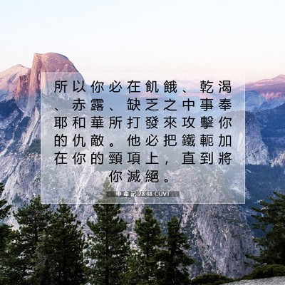Picture 07 - 申 命 記 28:48 CUVT - 所 以 你 必 在 飢 餓 、 乾 渴 、 赤 - Bible Verse Picture