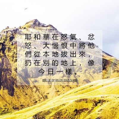 Picture 07 - 申 命 記 29:28 CUVT - 耶 和 華 在 怒 氣 、 忿 怒 、 大 惱 - Bible Verse Picture