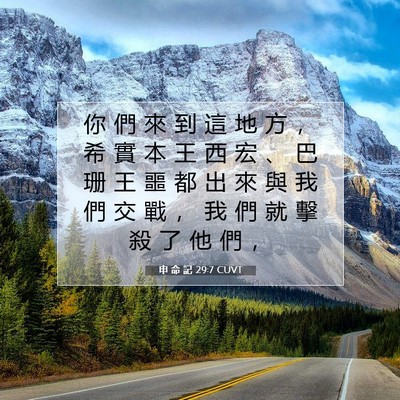 Picture 07 - 申 命 記 29:7 CUVT - 你 們 來 到 這 地 方 ， 希 實 本 王 - Bible Verse Picture