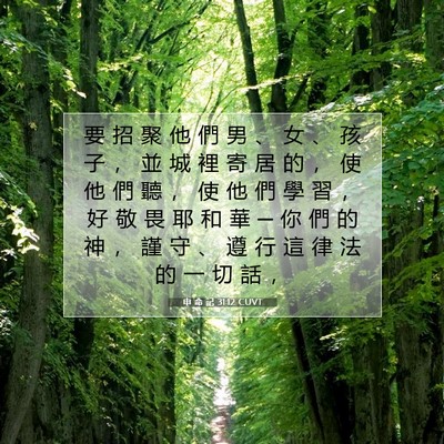 Picture 07 - 申 命 記 31:12 CUVT - 要 招 聚 他 們 男 、 女 、 孩 子 ， - Bible Verse Picture