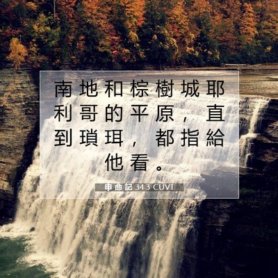 Picture 07 - 申 命 記 34:3 CUVT - 南 地 和 棕 樹 城 耶 利 哥 的 平 原 - Bible Verse Picture