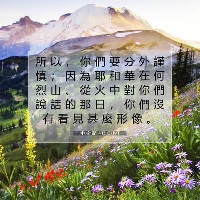 Picture 07 - 申 命 記 4:15 CUVT - 所 以 ， 你 們 要 分 外 謹 慎 ； 因 - Bible Verse Picture