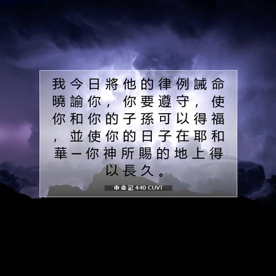 Picture 07 - 申 命 記 4:40 CUVT - 我 今 日 將 他 的 律 例 誡 命 曉 諭 - Bible Verse Picture