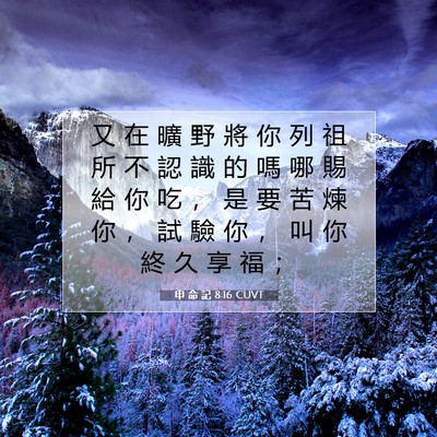 Picture 07 - 申 命 記 8:16 CUVT - 又 在 曠 野 將 你 列 祖 所 不 認 識 - Bible Verse Picture