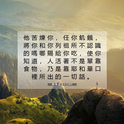 Picture 07 - 申 命 記 8:3 CUVT - 他 苦 煉 你 ， 任 你 飢 餓 ， 將 你 - Bible Verse Picture