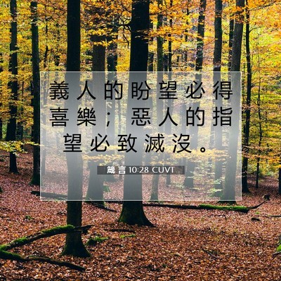 Picture 07 - 箴 言 10:28 CUVT - 義 人 的 盼 望 必 得 喜 樂 ； 惡 人 - Bible Verse Picture