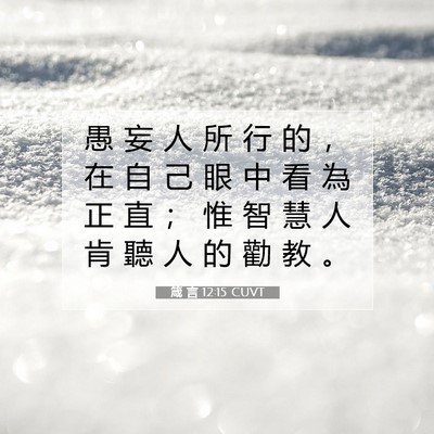 Picture 07 - 箴 言 12:15 CUVT - 愚 妄 人 所 行 的 ， 在 自 己 眼 中 - Bible Verse Picture
