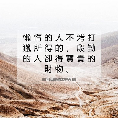 Picture 07 - 箴 言 12:27 CUVT - 懶 惰 的 人 不 烤 打 獵 所 得 的 ； - Bible Verse Picture