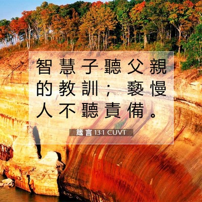 Picture 07 - 箴 言 13:1 CUVT - 智 慧 子 聽 父 親 的 教 訓 ； 褻 慢 - Bible Verse Picture