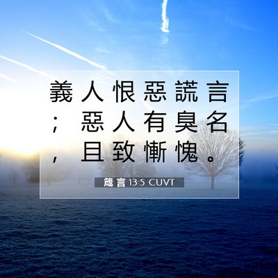 Picture 07 - 箴 言 13:5 CUVT - 義 人 恨 惡 謊 言 ； 惡 人 有 臭 名 - Bible Verse Picture