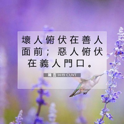 Picture 07 - 箴 言 14:19 CUVT - 壞 人 俯 伏 在 善 人 面 前 ； 惡 人 - Bible Verse Picture