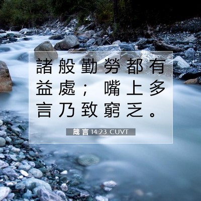 Picture 07 - 箴 言 14:23 CUVT - 諸 般 勤 勞 都 有 益 處 ； 嘴 上 多 - Bible Verse Picture
