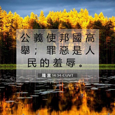 Picture 07 - 箴 言 14:34 CUVT - 公 義 使 邦 國 高 舉 ； 罪 惡 是 人 - Bible Verse Picture