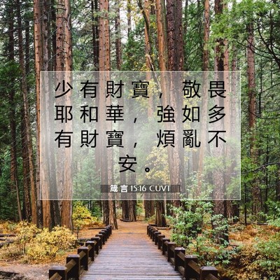 Picture 07 - 箴 言 15:16 CUVT - 少 有 財 寶 ， 敬 畏 耶 和 華 ， 強 - Bible Verse Picture