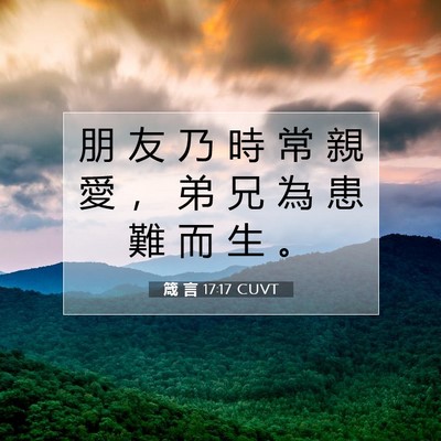 Picture 07 - 箴 言 17:17 CUVT - 朋 友 乃 時 常 親 愛 ， 弟 兄 為 患 - Bible Verse Picture