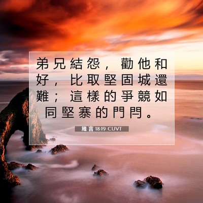 Picture 07 - 箴 言 18:19 CUVT - 弟 兄 結 怨 ， 勸 他 和 好 ， 比 取 - Bible Verse Picture