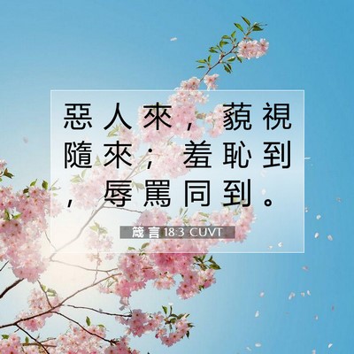 Picture 07 - 箴 言 18:3 CUVT - 惡 人 來 ， 藐 視 隨 來 ； 羞 恥 到 - Bible Verse Picture