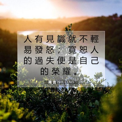 Picture 07 - 箴 言 19:11 CUVT - 人 有 見 識 就 不 輕 易 發 怒 ； 寬 - Bible Verse Picture