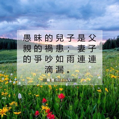 Picture 07 - 箴 言 19:13 CUVT - 愚 昧 的 兒 子 是 父 親 的 禍 患 ； - Bible Verse Picture