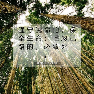 Picture 07 - 箴 言 19:16 CUVT - 謹 守 誡 命 的 ， 保 全 生 命 ； 輕 - Bible Verse Picture