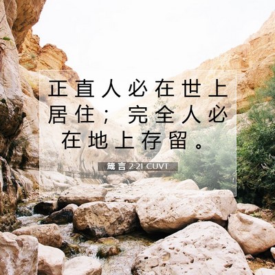 Picture 07 - 箴 言 2:21 CUVT - 正 直 人 必 在 世 上 居 住 ； 完 全 - Bible Verse Picture