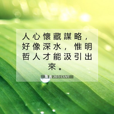 Picture 07 - 箴 言 20:5 CUVT - 人 心 懷 藏 謀 略 ， 好 像 深 水 ， - Bible Verse Picture