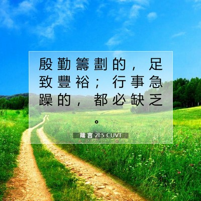 Picture 07 - 箴 言 21:5 CUVT - 殷 勤 籌 劃 的 ， 足 致 豐 裕 ； 行 - Bible Verse Picture