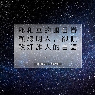 Picture 07 - 箴 言 22:12 CUVT - 耶 和 華 的 眼 目 眷 顧 聰 明 人 ， - Bible Verse Picture
