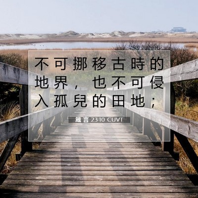 Picture 07 - 箴 言 23:10 CUVT - 不 可 挪 移 古 時 的 地 界 ， 也 不 - Bible Verse Picture