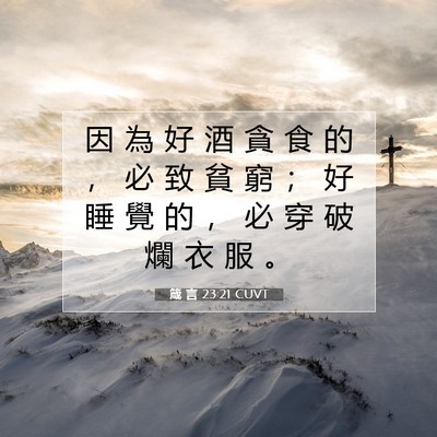 Picture 07 - 箴 言 23:21 CUVT - 因 為 好 酒 貪 食 的 ， 必 致 貧 窮 - Bible Verse Picture
