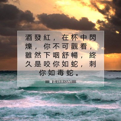 Picture 07 - 箴 言 23:31 CUVT - 酒 發 紅 ， 在 杯 中 閃 爍 ， 你 不 - Bible Verse Picture