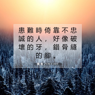 Picture 07 - 箴 言 25:19 CUVT - 患 難 時 倚 靠 不 忠 誠 的 人 ， 好 - Bible Verse Picture