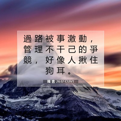 Picture 07 - 箴 言 26:17 CUVT - 過 路 被 事 激 動 ， 管 理 不 干 己 - Bible Verse Picture