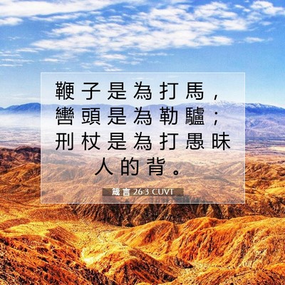 Picture 07 - 箴 言 26:3 CUVT - 鞭 子 是 為 打 馬 ， 轡 頭 是 為 勒 - Bible Verse Picture