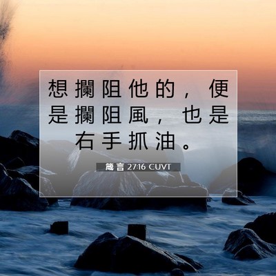 Picture 07 - 箴 言 27:16 CUVT - 想 攔 阻 他 的 ， 便 是 攔 阻 風 ， - Bible Verse Picture