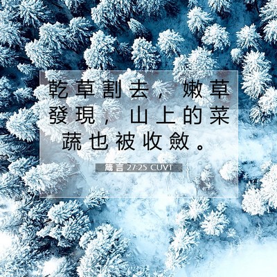 Picture 07 - 箴 言 27:25 CUVT - 乾 草 割 去 ， 嫩 草 發 現 ， 山 上 - Bible Verse Picture