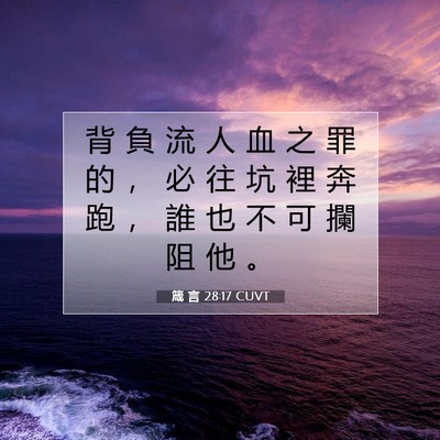 Picture 07 - 箴 言 28:17 CUVT - 背 負 流 人 血 之 罪 的 ， 必 往 坑 - Bible Verse Picture
