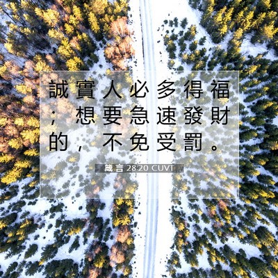 Picture 07 - 箴 言 28:20 CUVT - 誠 實 人 必 多 得 福 ； 想 要 急 速 - Bible Verse Picture