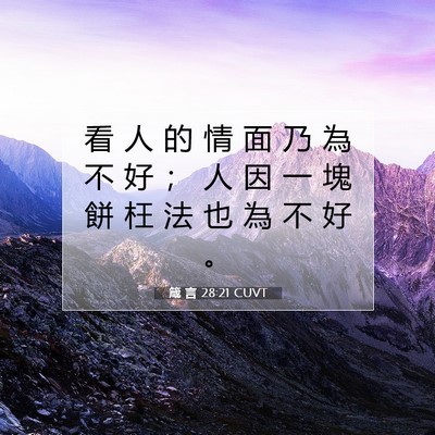 Picture 07 - 箴 言 28:21 CUVT - 看 人 的 情 面 乃 為 不 好 ； 人 因 - Bible Verse Picture