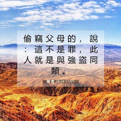 Picture 07 - 箴 言 28:24 CUVT - 偷 竊 父 母 的 ， 說 ： 這 不 是 罪 - Bible Verse Picture