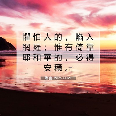 Picture 07 - 箴 言 29:25 CUVT - 懼 怕 人 的 ， 陷 入 網 羅 ； 惟 有 - Bible Verse Picture