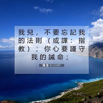 Picture 07 - 箴 言 3:1 CUVT - 我 兒 ， 不 要 忘 記 我 的 法 則 （ - Bible Verse Picture