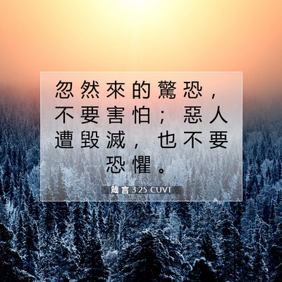 Picture 07 - 箴 言 3:25 CUVT - 忽 然 來 的 驚 恐 ， 不 要 害 怕 ； - Bible Verse Picture