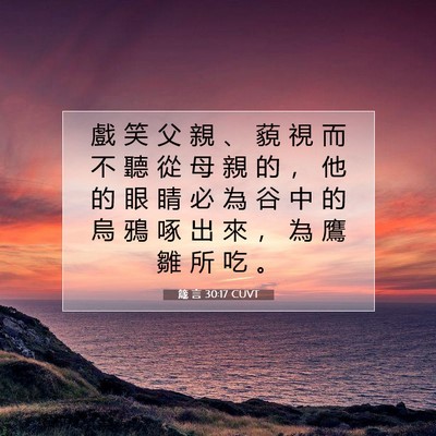 Picture 07 - 箴 言 30:17 CUVT - 戲 笑 父 親 、 藐 視 而 不 聽 從 母 - Bible Verse Picture