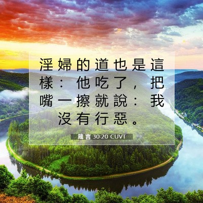 Picture 07 - 箴 言 30:20 CUVT - 淫 婦 的 道 也 是 這 樣 ： 他 吃 了 - Bible Verse Picture