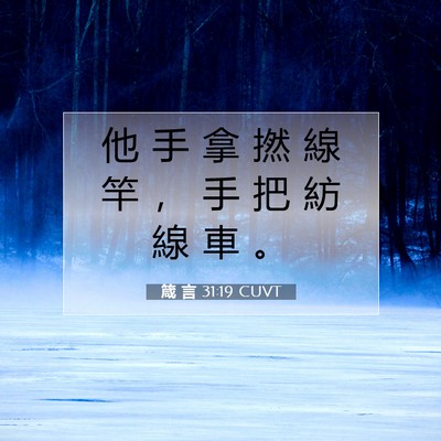 Picture 07 - 箴 言 31:19 CUVT - 他 手 拿 撚 線 竿 ， 手 把 紡 線 車 - Bible Verse Picture