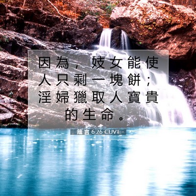 Picture 07 - 箴 言 6:26 CUVT - 因 為 ， 妓 女 能 使 人 只 剩 一 塊 - Bible Verse Picture
