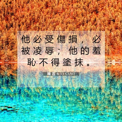 Picture 07 - 箴 言 6:33 CUVT - 他 必 受 傷 損 ， 必 被 凌 辱 ； 他 - Bible Verse Picture