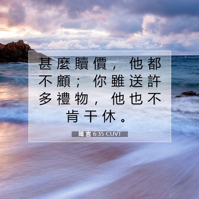 Picture 07 - 箴 言 6:35 CUVT - 甚 麼 贖 價 ， 他 都 不 顧 ； 你 雖 - Bible Verse Picture